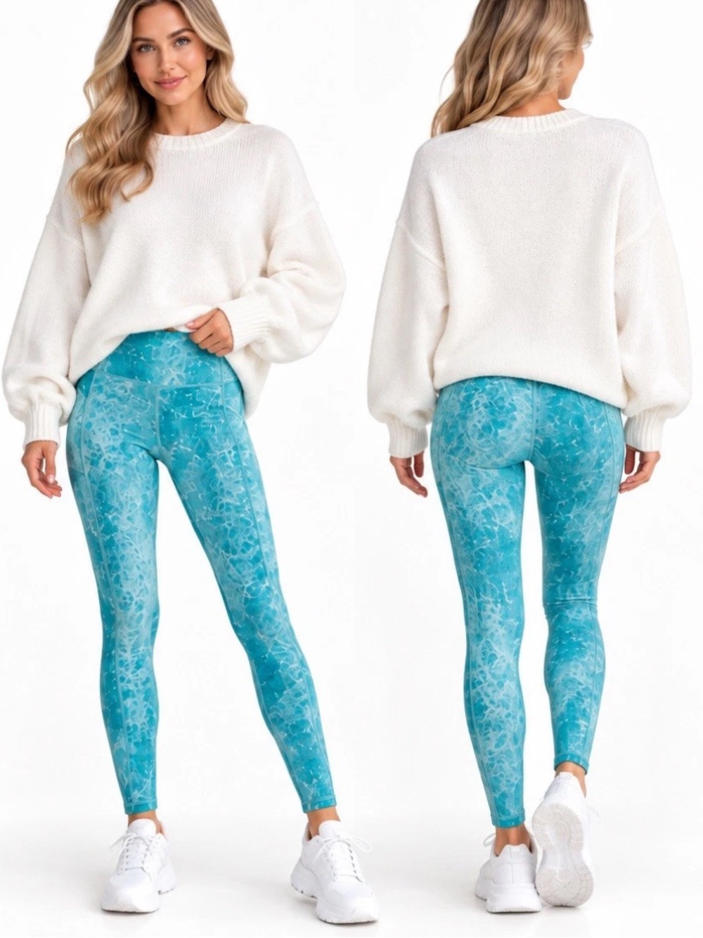 Small Sz 6/170/68A โค๏ธ Victoria Secret Women Ocean Blue White Pattern Leggings